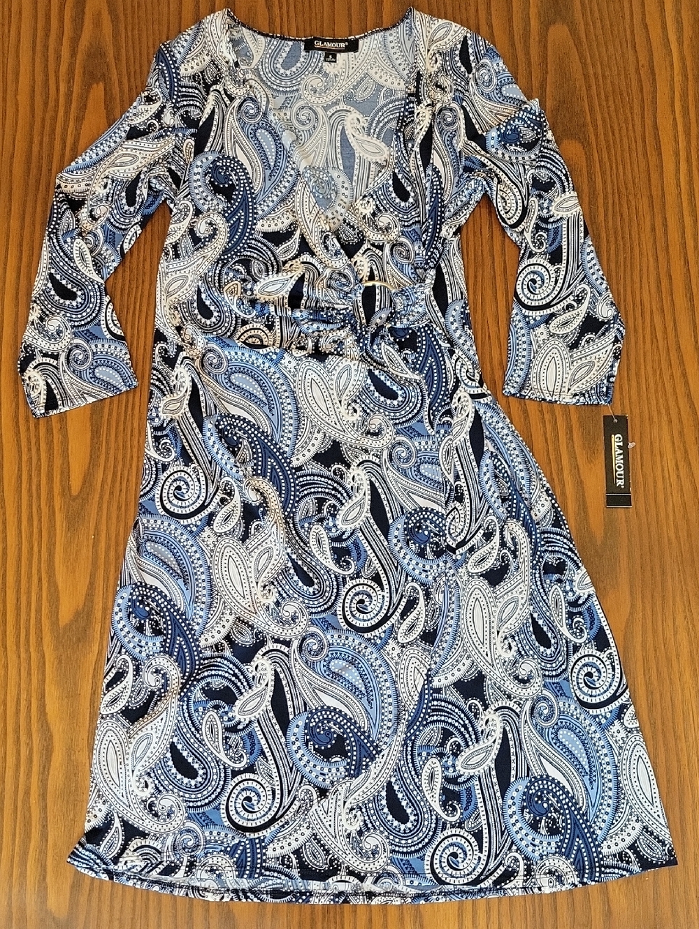 NWT -- GLAMOUR  Blue White Paisley Wrap Dress | Size: 6